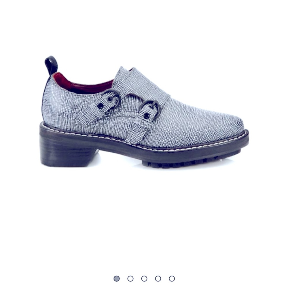 Womens Rag & Bone NY Konrad Monk Strap Embossed Leather Oxfords Gray/Black Sz 8